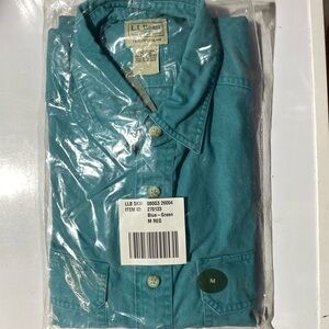 NWT LLBean Sunwashed Men’s Canvas long sleeve Shirt Sz‎ M in Blue-Green